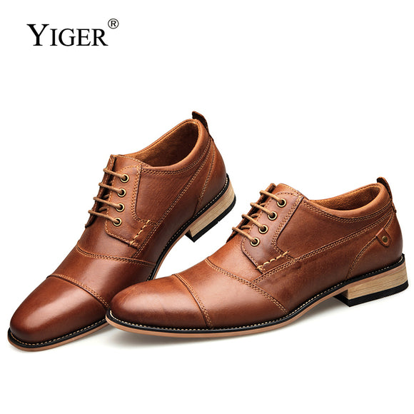 YIGER New Men Dress shoes formal shoes men's Handmade business shoes wedding shoes Big Size Genuine Leather Lace-up Male  0249