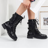 women boots military Women's Roman Riding Cowboy Half platform Boots Zipper Mid-Calf Boots 2019 fall and Winter new Ladies Shoes