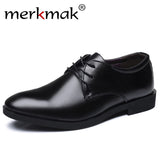 merkmak Men's Brand Leather Formal Shoes Lace Up dress shoes Oxfords Fashion Retro Shoes Elegant work Footwear Drop Shipping