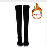 Burst 2017 Winter New European and American Boots Thin Than Knee High Roller Women's Stretch Boots Cotton Roller Martin Boots