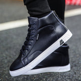 Autumn and Winter High-top Shoes Wild Fashion Keep Warm  PU Men's Casual Shoes Trend Wear-Resistant Sloe Men's Fasthion Sneakers