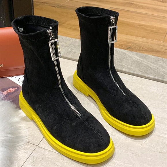 Autumn Winter Women's High Top shoes Nubuck ankle boots for women  Casual Sneakers Round Toe zipper Student Flat Boots Black