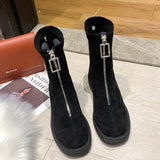 Autumn Winter Women's High Top shoes Nubuck ankle boots for women  Casual Sneakers Round Toe zipper Student Flat Boots Black