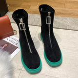 Autumn Winter Women's High Top shoes Nubuck ankle boots for women  Casual Sneakers Round Toe zipper Student Flat Boots Black