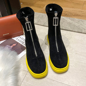 Autumn Winter Women's High Top shoes Nubuck ankle boots for women  Casual Sneakers Round Toe zipper Student Flat Boots Black