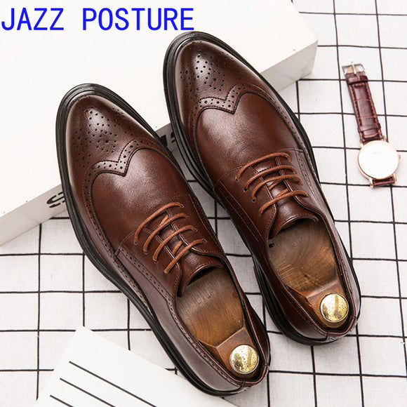 JAZZPOSTURE 2019 new men's dress shoes men's classic retro lace men's brogues  men dress shoes leather q52