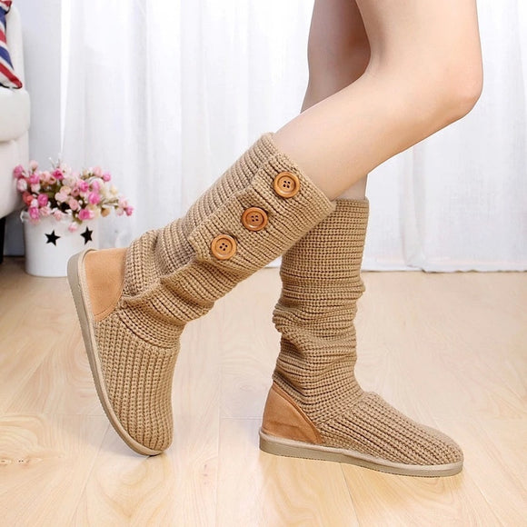 Keep Warm Wool Boots Flat Bottom High Women's Shoes