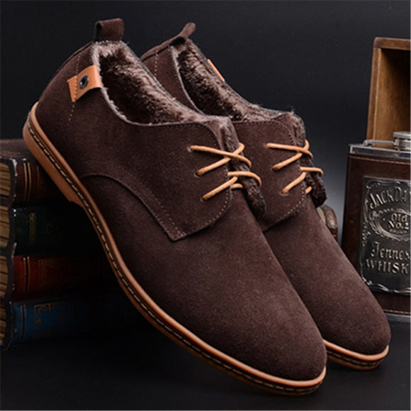 Merkmak New Leather Men Suede Shoes Men's Winter Warm Shoes Casual Footwear Moccasin Mens Loafers Formal Flat