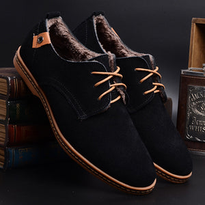 Merkmak New Leather Men Suede Shoes Men's Winter Warm Shoes Casual Footwear Moccasin Mens Loafers Formal Flat