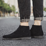 Men's Chelsea Boots Men Suede  Ankle Boots Mens Lace-up Leather Dress Shoes Male Casual England Style Drop Shipping