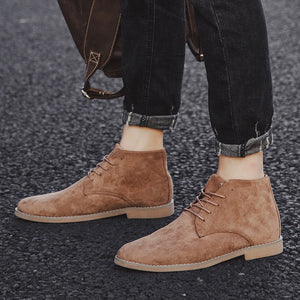 Men's Chelsea Boots Men Suede  Ankle Boots Mens Lace-up Leather Dress Shoes Male Casual England Style Drop Shipping