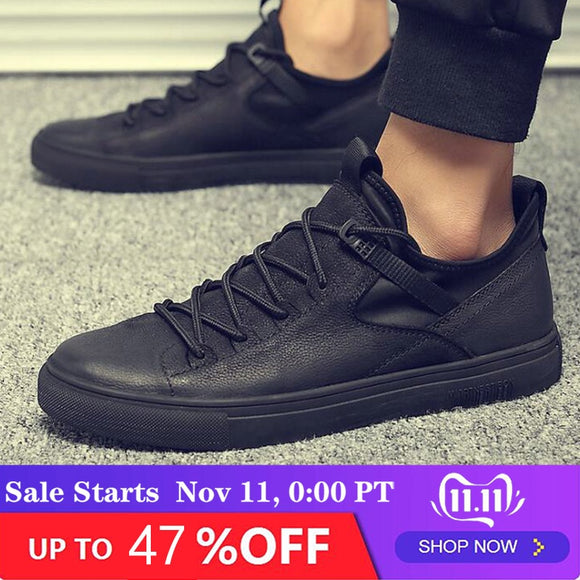 Big size 45.46  Hot sale NEW Brand Men's leather casual Sneakers  fashion Male Black white Gray low flats shoes LH-5757