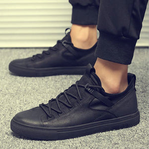 Big size 45.46  Hot sale NEW Brand Men's leather casual Sneakers  fashion Male Black white Gray low flats shoes LH-5757