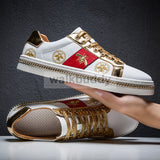 Men's Casual Shoes Men White Skateboarding Sneakers PU Leather Golden Luxury Embroidery Breathable Flats