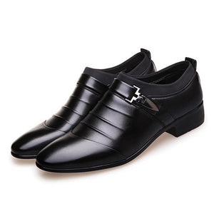 New British Men's Slip On Split Leather Pointed Toe Men Dress Shoes Business Wedding Oxfords Formal Shoes For Male 2018 38-48